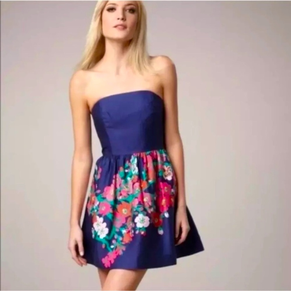 Lilly Pulitzer Navy Dress with Floral Pink & Red Accents